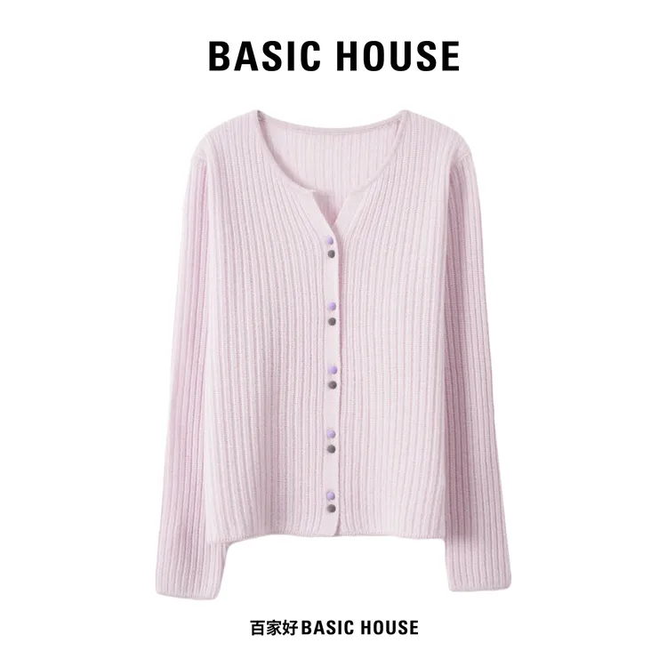 Basic House/百家好2025秋季花纱纹理感设计师款针织衫N852 MM