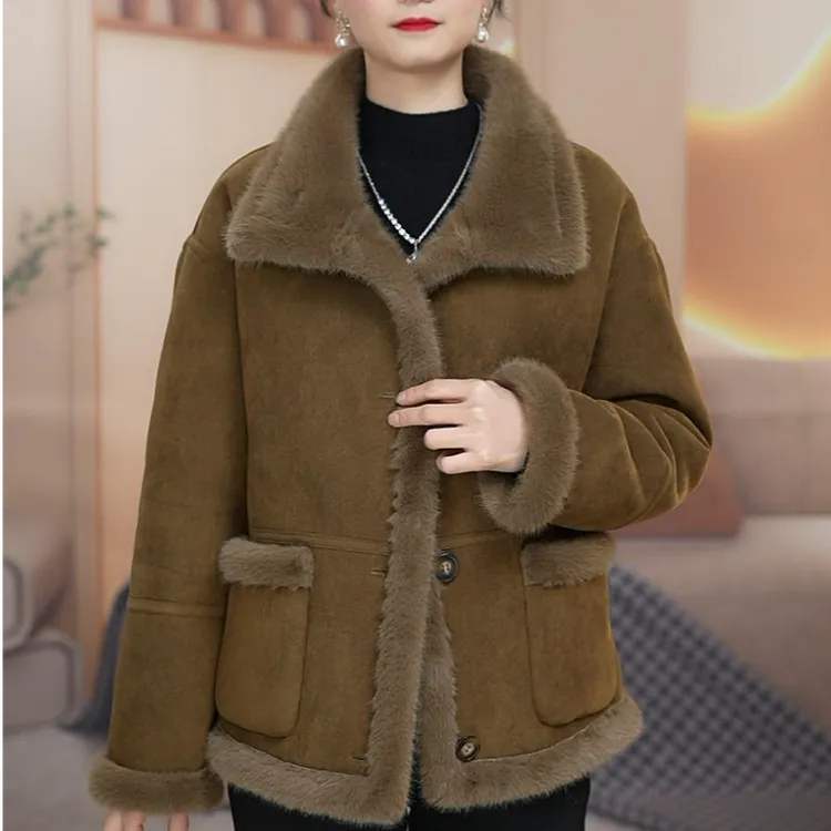 2025新款秋冬时尚外套皮毛一体双面穿百搭女士宽松上衣加厚外套