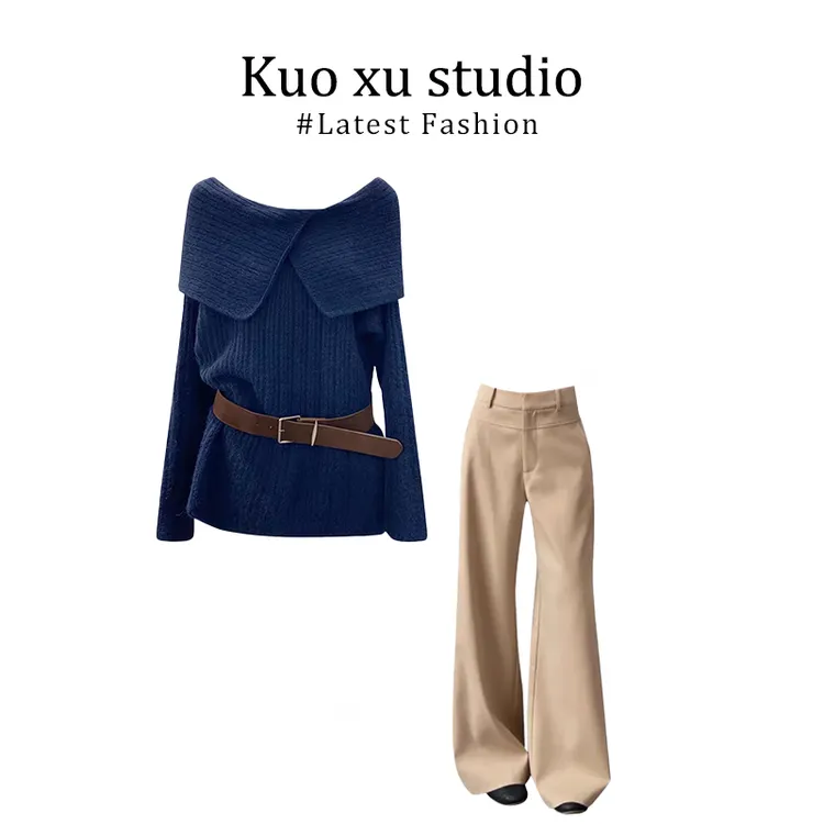 2025秋季新款氛围感显瘦百搭设计感小众针织上衣韩系时尚休闲裤