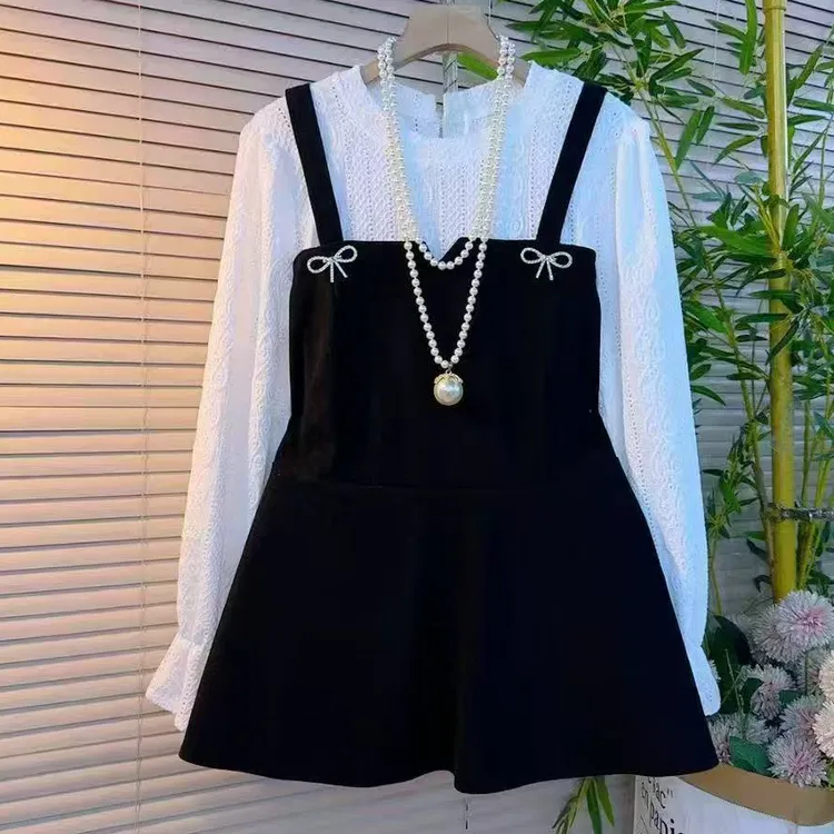 秋季大码女装蝴蝶结气质雪尼尔拼接假两件百搭显瘦衬衫