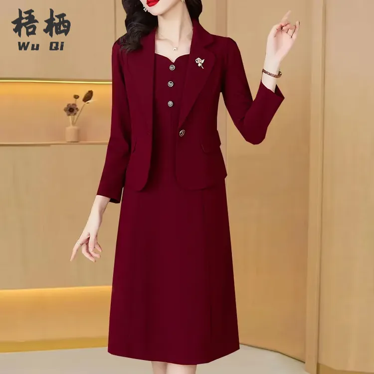 喜婆婆婚宴装连衣裙两件套女春秋结婚礼服妈妈高贵高端年轻套装