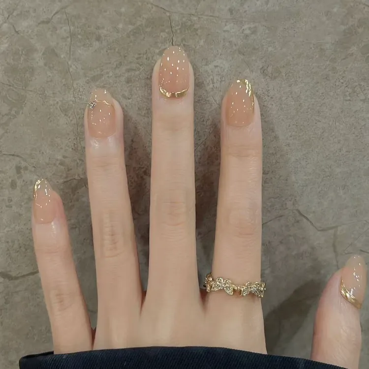 【奶茶魔镜粉】纯手工美甲穿戴甲奶茶色椭圆魔镜粉短款百搭成品甲片