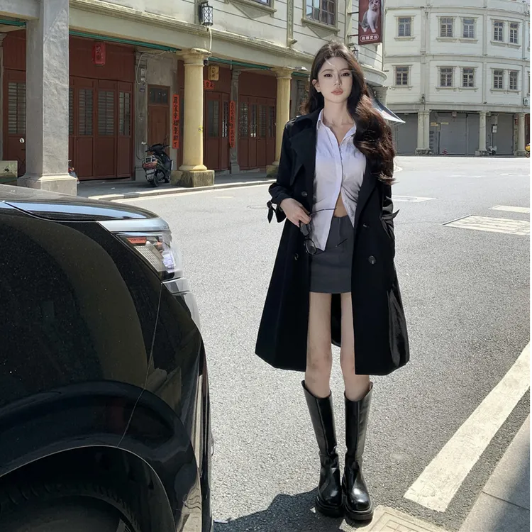 2025秋冬季新款风衣外套女设计感小众英伦风又酷又飒辣妹收腰大衣