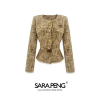 SARA.PENG流金｜法式重工金线亮片收腰带花呢小香风外套｜1D168414