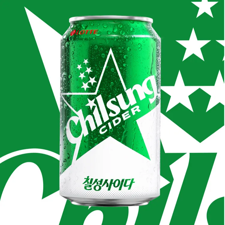 zb1七星雪碧韩文版七星柠檬味碳酸饮料355ml*6罐苏打汽水冰镇解渴