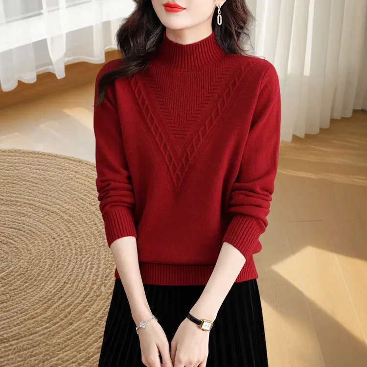 100纯羊毛衫半高领毛衣女2025秋冬新款宽松针织毛衣短款加厚打底