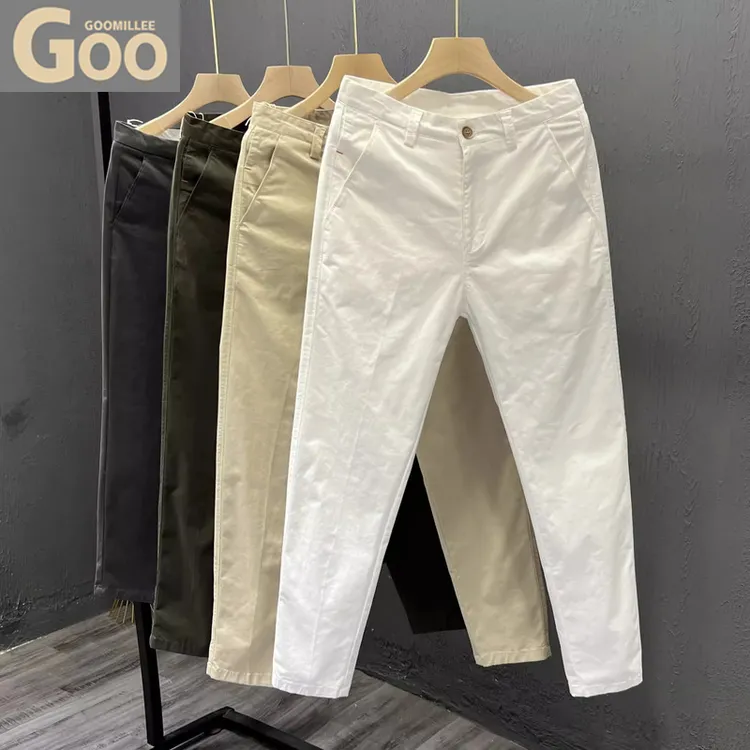 潮牌高端简约休闲裤男士秋季新款潮流百搭直筒九分裤商务舒适长裤