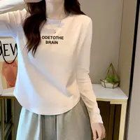 【ODE】秋季纯色长袖打底衫女修身显瘦百搭圆领T恤不规则上衣1602