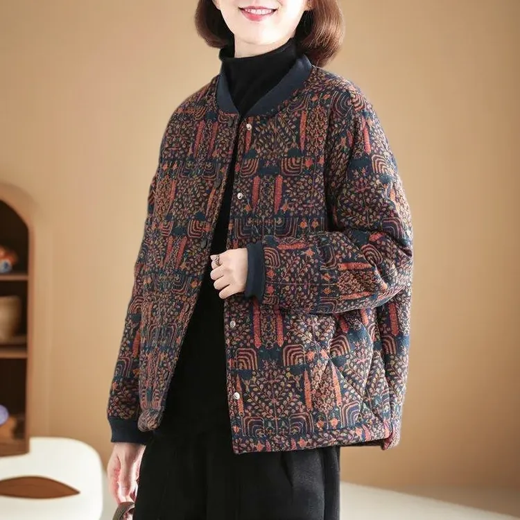 棉外套女韩版宽松显瘦大码休闲格子拼接复古小棉衣短款棉袄上衣