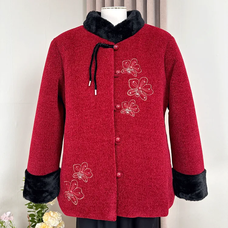 中老年奶奶冬季棉服加绒加厚新年刺绣唐装棉袄老太太保暖大码棉衣