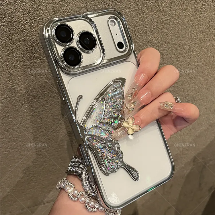【带镜头膜】流沙蝴蝶适用苹果17promax手机壳透明软壳全包ins风