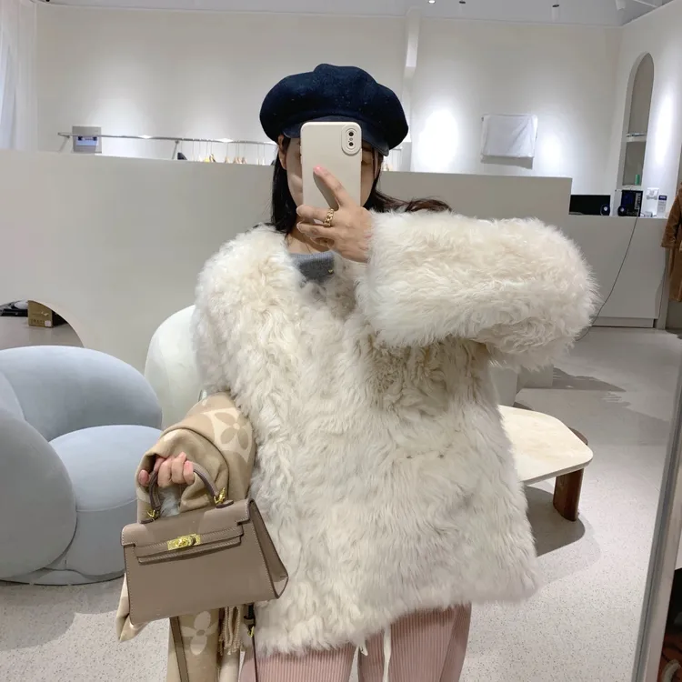 小卷毛25年新款进口托斯卡纳羊皮毛一体短款冬保暖爆款女皮草外套