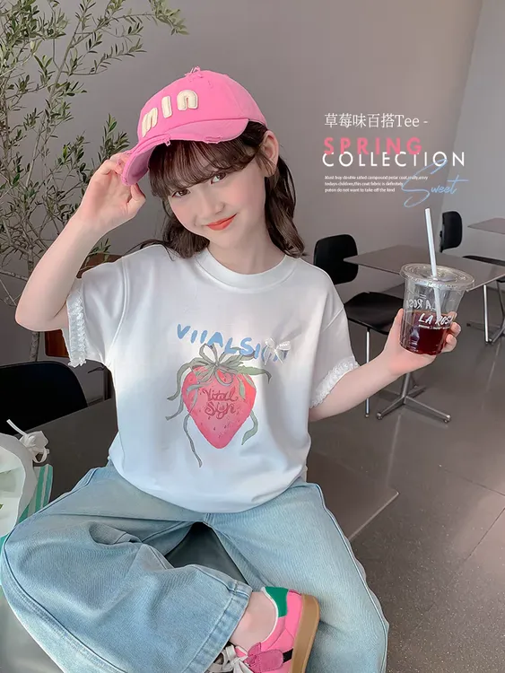 女童短袖夏装2025新款洋气儿童夏季t恤半袖小女孩宽松洋气上衣潮