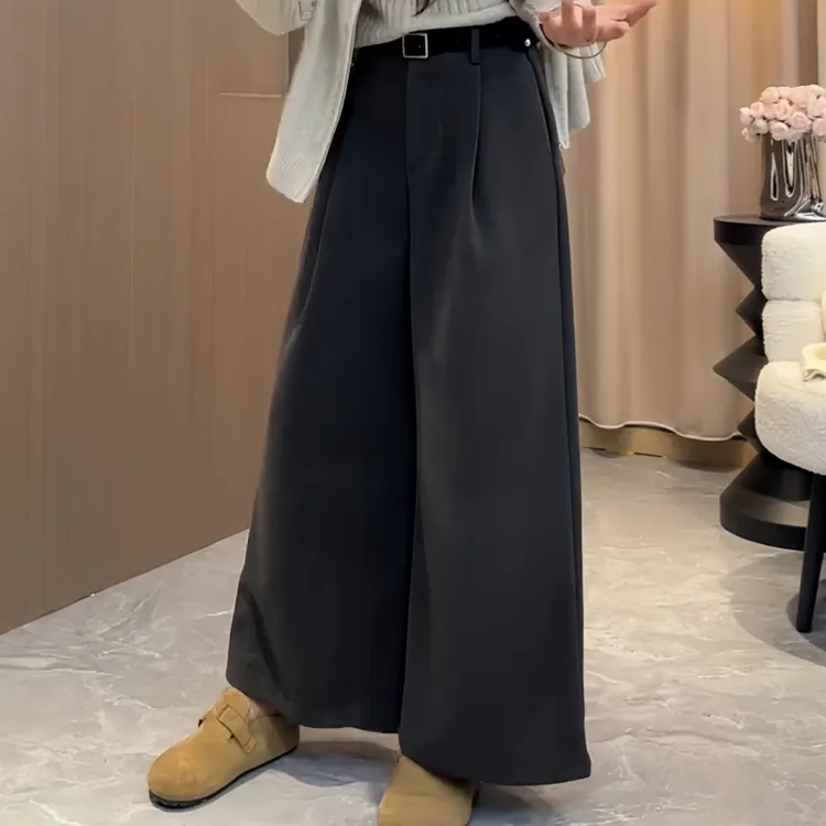 秋季纯色松紧腰休闲慵懒风休闲裤2025新款宽松显瘦百搭直筒阔腿