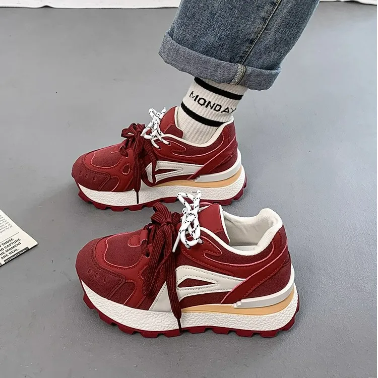 Moleubak厚底阿甘鞋女2025春秋新款时尚百搭轻便休闲运动鞋增高