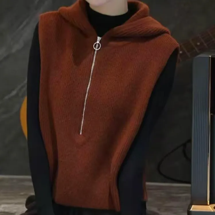 【松弛感】欧货高端纯色无袖针织马甲2025秋季连帽设计感马夹LMMG