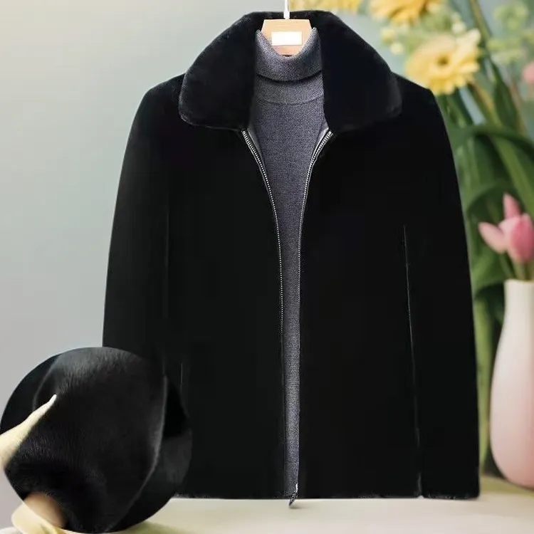 冬季新款仿貂绒外套男士环保仿皮草加厚保暖夹克连帽翻领大衣潮流