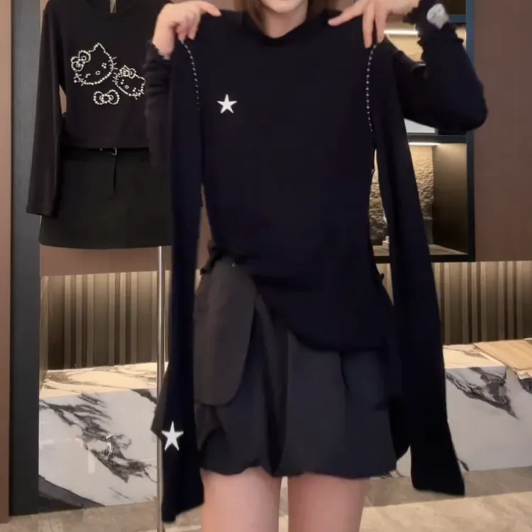 2025秋冬新款百搭显瘦设计感流光风流行印花T恤LK2507981