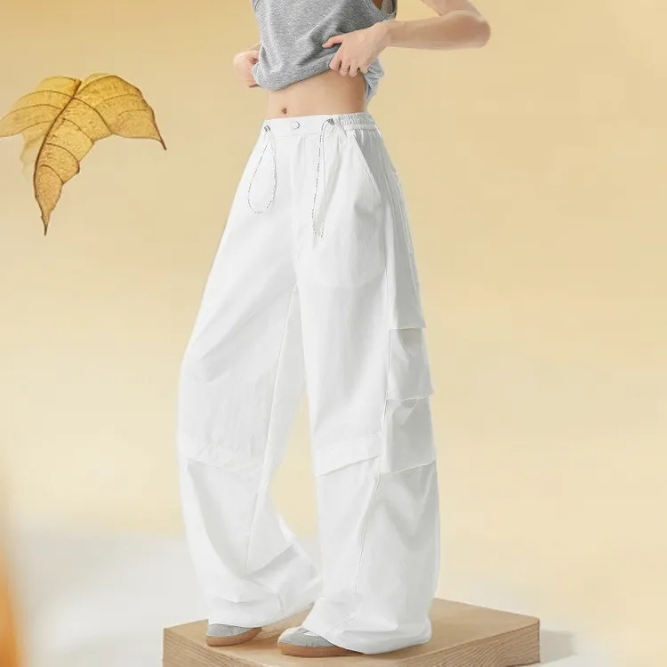 休闲裤男款2025新款爆款伞兵裤白色工装裤阔腿裤速干慵懒休闲长裤