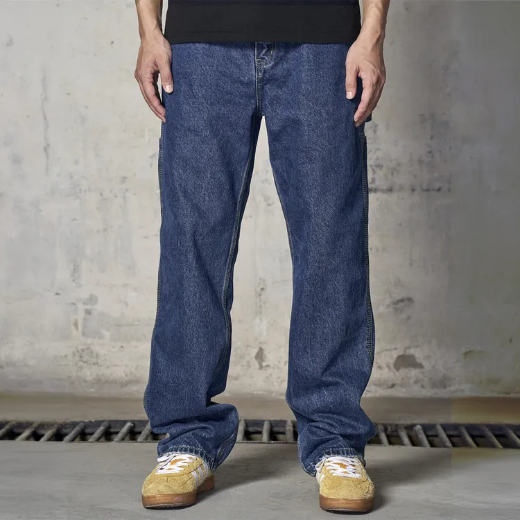 2025秋冬新款潮流直筒伐木裤美式牛仔裤休闲复古宽松水洗做旧蓝色