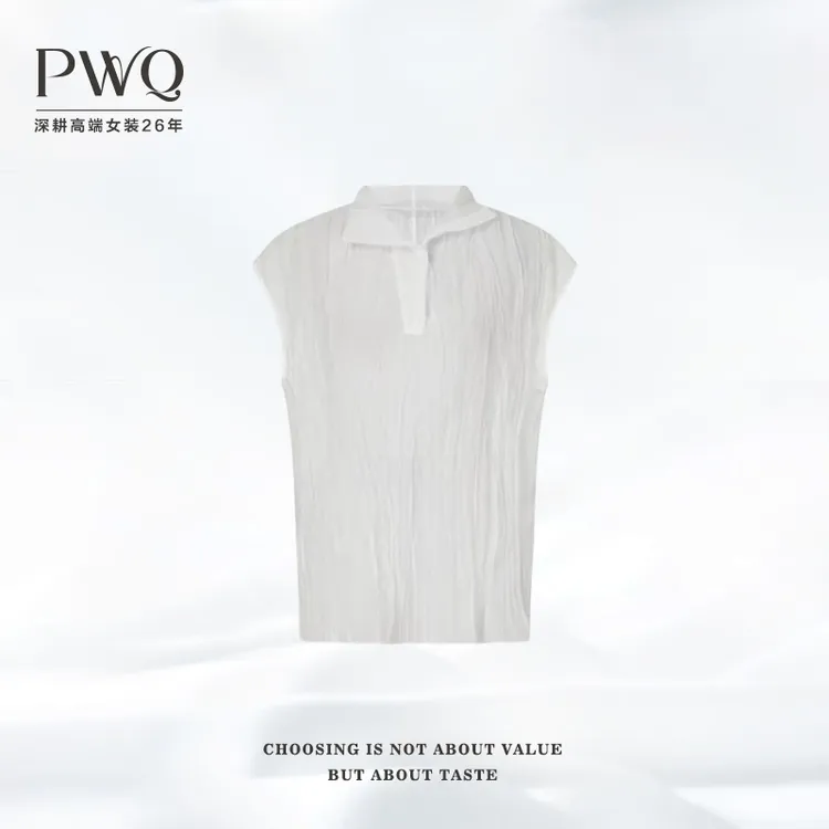 【漫调巴黎】衬衫无袖褶皱真-丝霄时尚叠搭气质7120-ZB