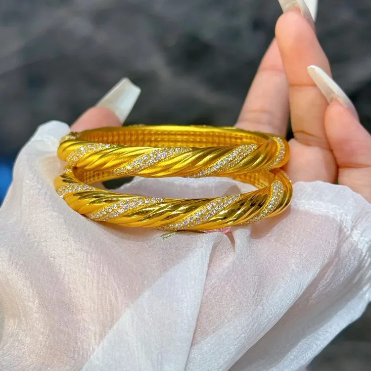 铜合金合成锆石手镯 新中式拉丝麻花手镯轻奢小众精致冷淡风手环