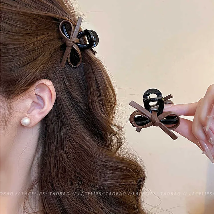 皮质蝴蝶结碎发抓夹女高级感半扎发鲨鱼夹子发夹发饰2025新款发卡