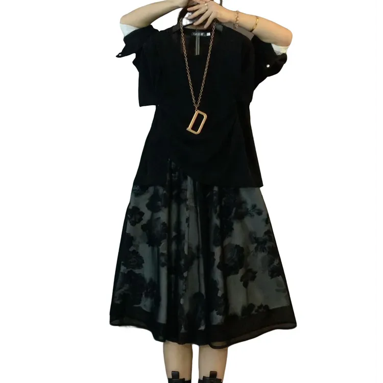 大维罗依PNM新款净版不规则百搭显瘦上衣花朵半身裙