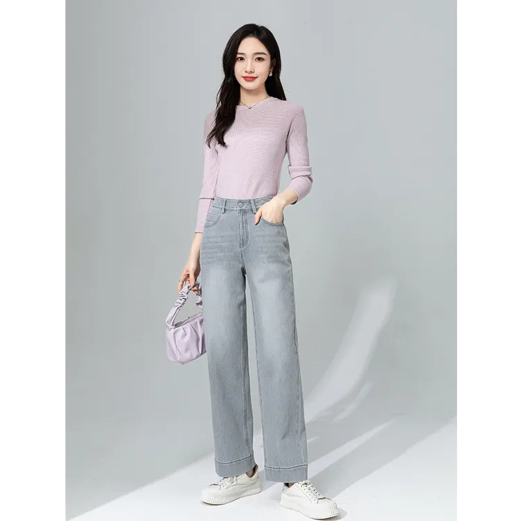 韩版休闲高腰九分牛仔裤女秋季新款小个子显瘦显高大码弹力直筒裤
