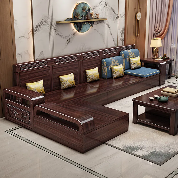 新中式紫金檀木实木沙发组合冬夏两用高箱储物大小户型贵妃沙发