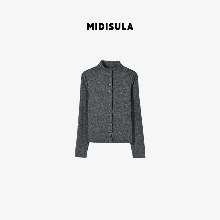 MDSL·新款宽松显瘦纯色半高领设计感纽扣开衫卫衣01885