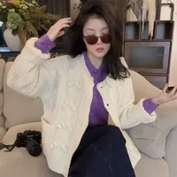 【悦悦专属】新款小众单排扣立体花簇绞花针织开衫Y989