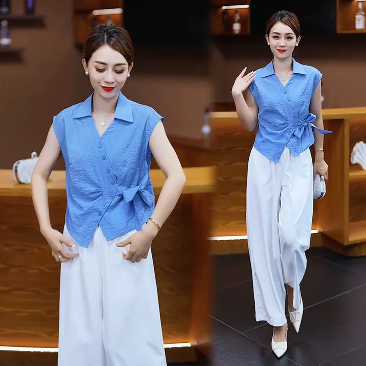 时尚翻领系带衬衫女2025夏季新款洋气显瘦减龄收腰设计感百搭上衣