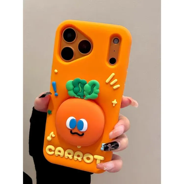 苹果|卡通胡萝卜支架适用iPhone17橙可爱ins创意16防摔硅胶手机壳