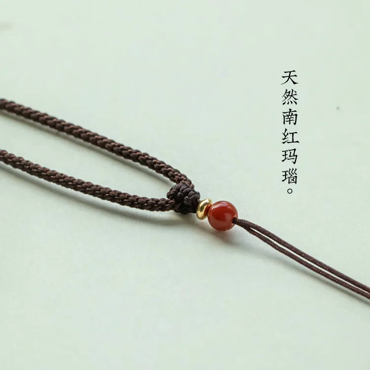手工编织锁骨项链绳黄金八宝罗盘编绳高档玛瑙挂粉色玉髓福豆吊坠