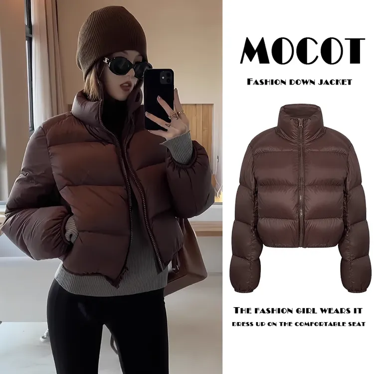 肯豆风冬季新款时尚高腰立领短款羽绒棉服女装外套小个子棉服