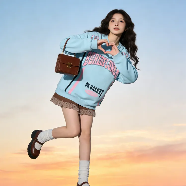 大码300斤美式撞色字母印花卫衣男女2025款加厚加绒情侣休闲上衣