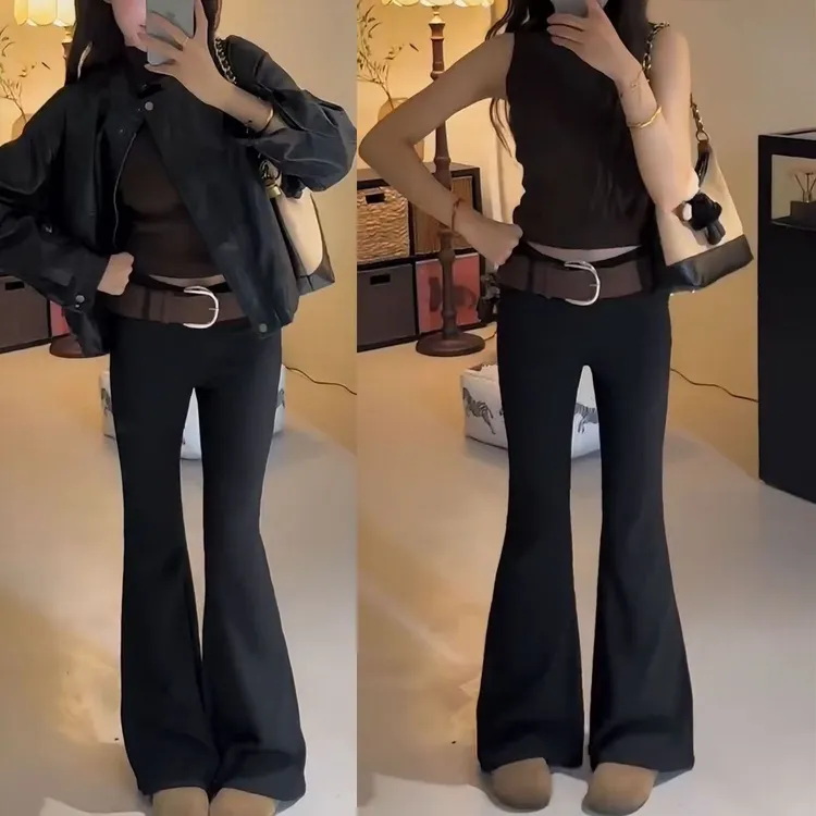 性感辣妹腰带西装微喇裤女秋季新款2025洋气百搭显瘦垂感拖地长裤