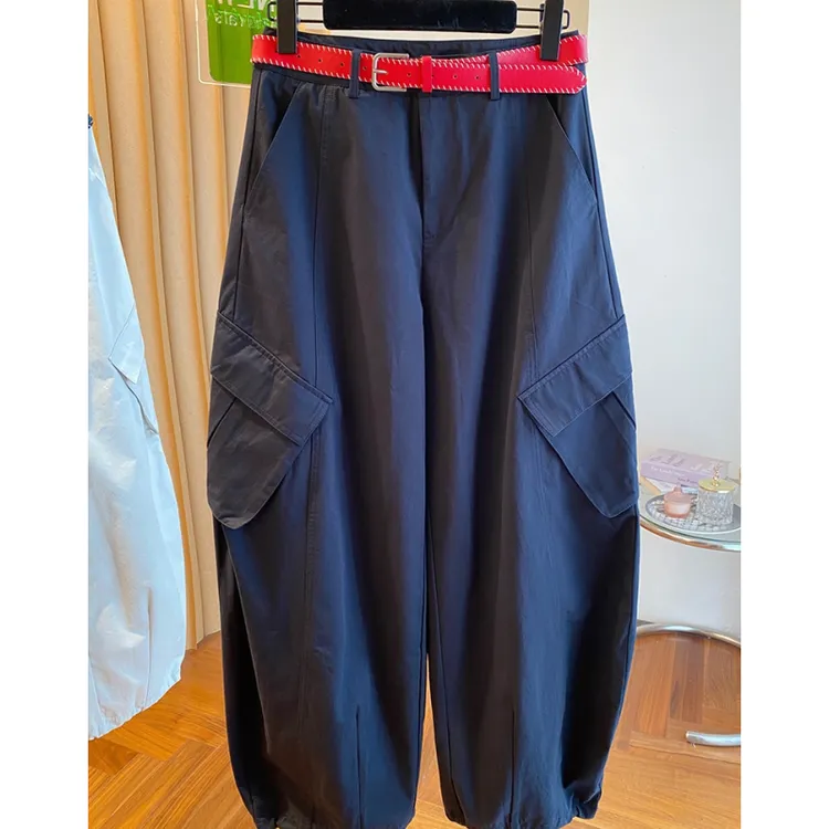 韩版黑色束脚工装裤女秋装2025新款宽松休闲百搭阔腿裤直筒裤长裤