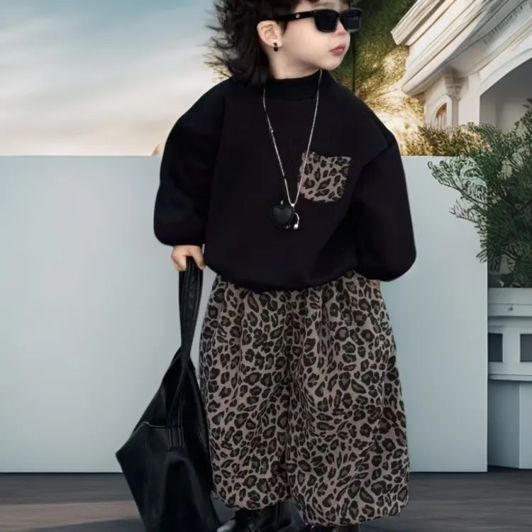 男女宝儿童2025秋季新款亲子套装豹纹卫裤