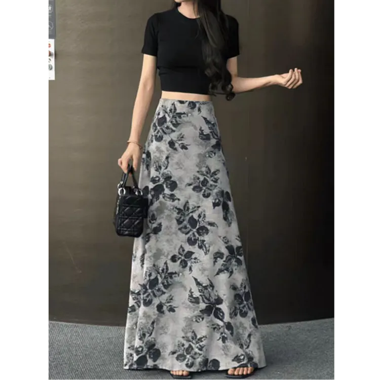 早秋复古碎花半身裙女2025新款时尚高腰显瘦气质百搭修身a字长裙