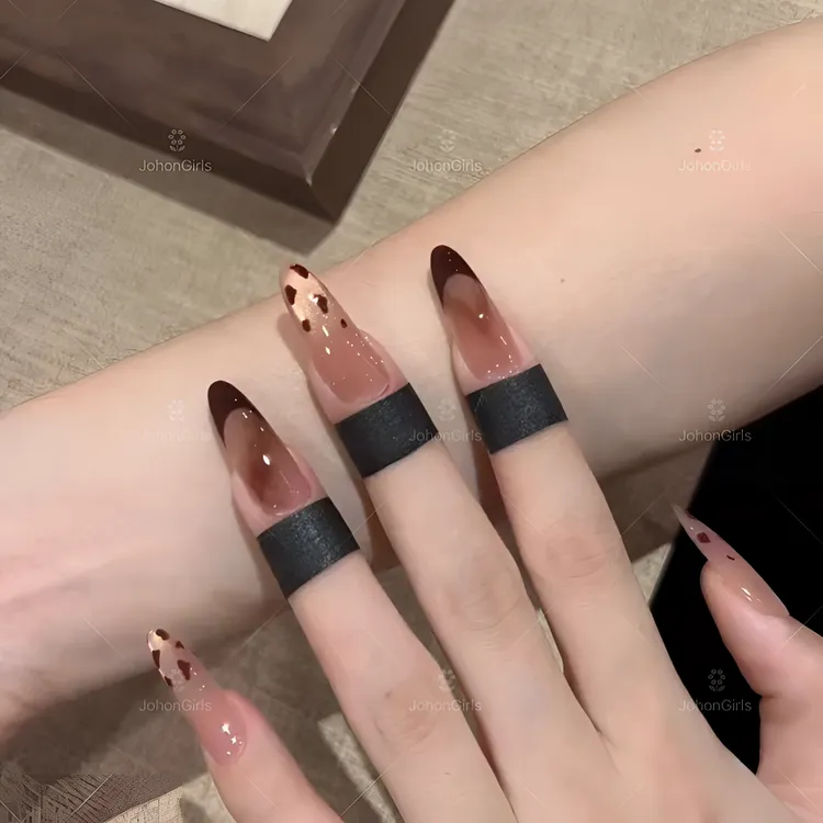 JohonGirls'/琴岛小嫚【琥珀豹纹】秋冬新款美甲法式猫眼穿戴甲长款