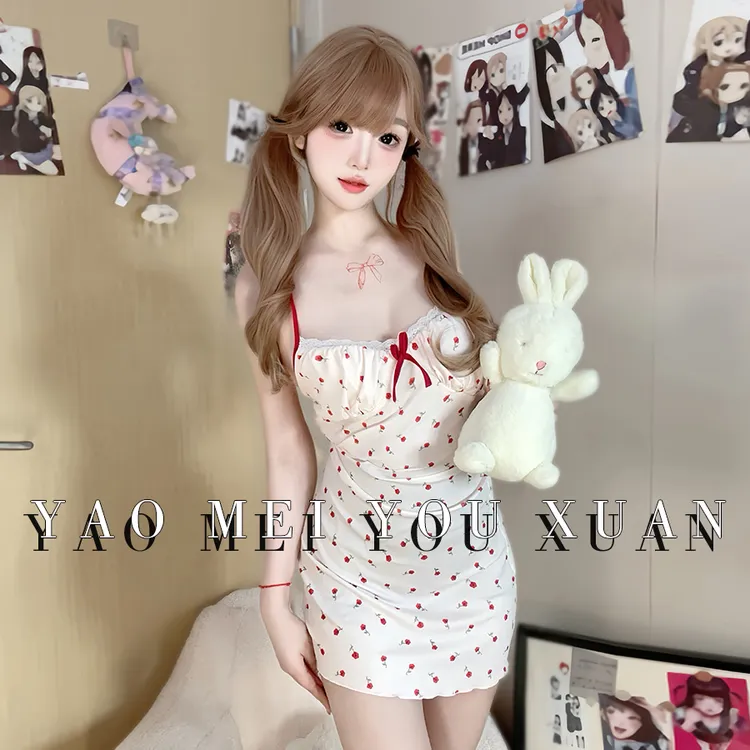 甜美碎花裙薄款女纯欲风甜美气质显瘦碎花裙露背性感睡裙显瘦法式复古高腰