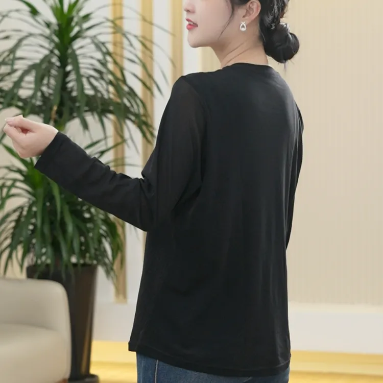 【拒绝走光】超高弹力美国网T恤女大码进口亲肤网纱秋季打底衫上衣