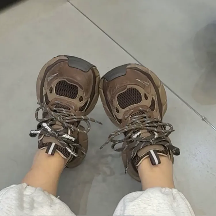 牛皮2025款显脚小轻便厚底老爹鞋女巴家网面复古百搭休闲运动鞋潮