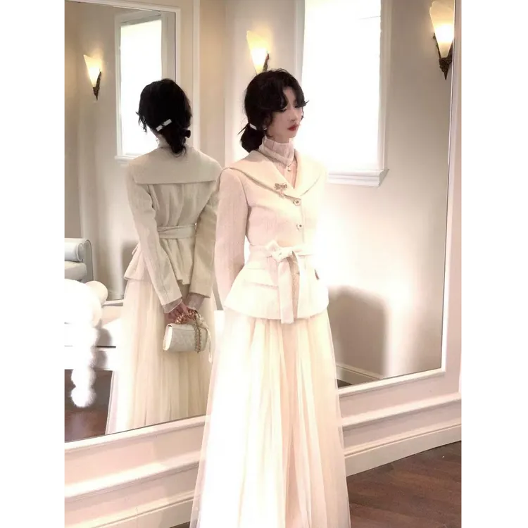 2025秋冬新款韩系贵气小香风时尚短款外套配显瘦高腰半身裙套装女