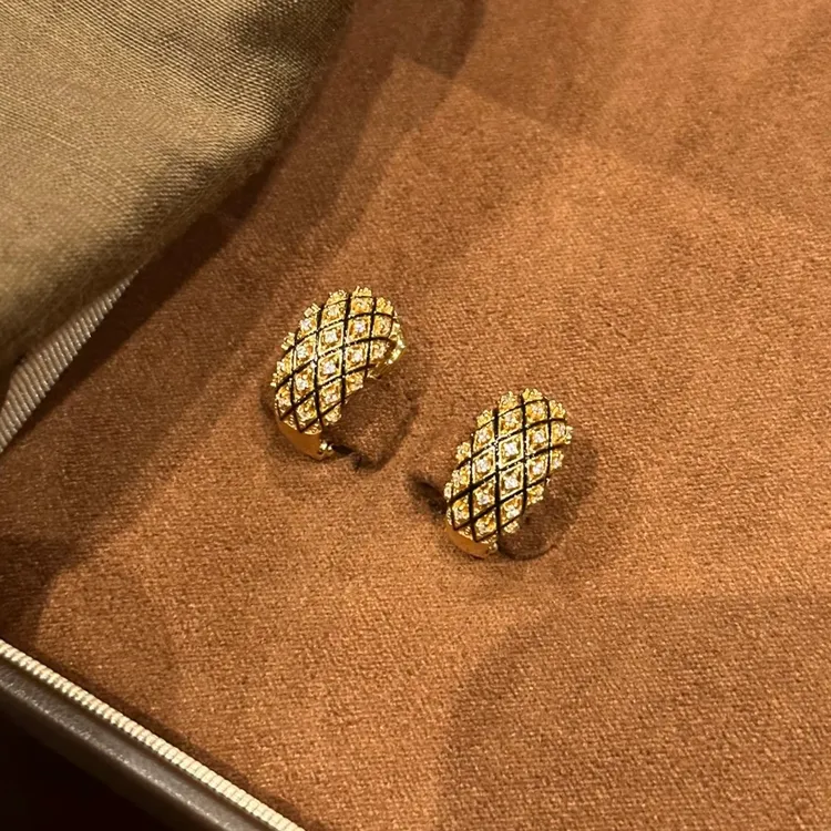 铜合金耳饰 黑金色编织镂空微镶闪锆耳环复古轻奢小众高级感耳饰