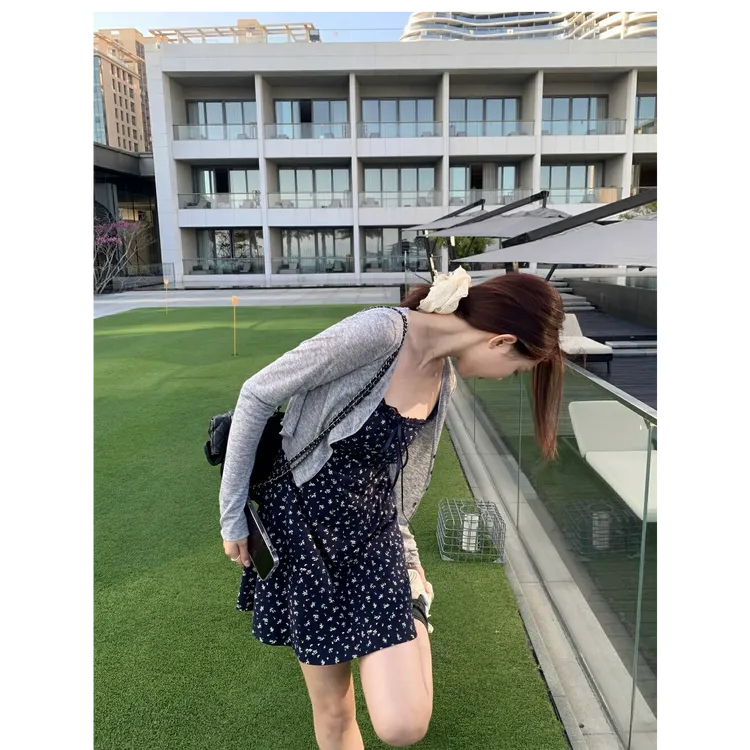 【北海花园】吊带碎花裙夏季法式连衣裙设计感辣妹裙子v领开衫套装