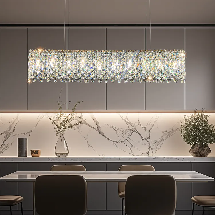 漫诗纱意式餐厅吊灯长条一字灯高端客餐厅灯现代轻奢高级感水晶灯