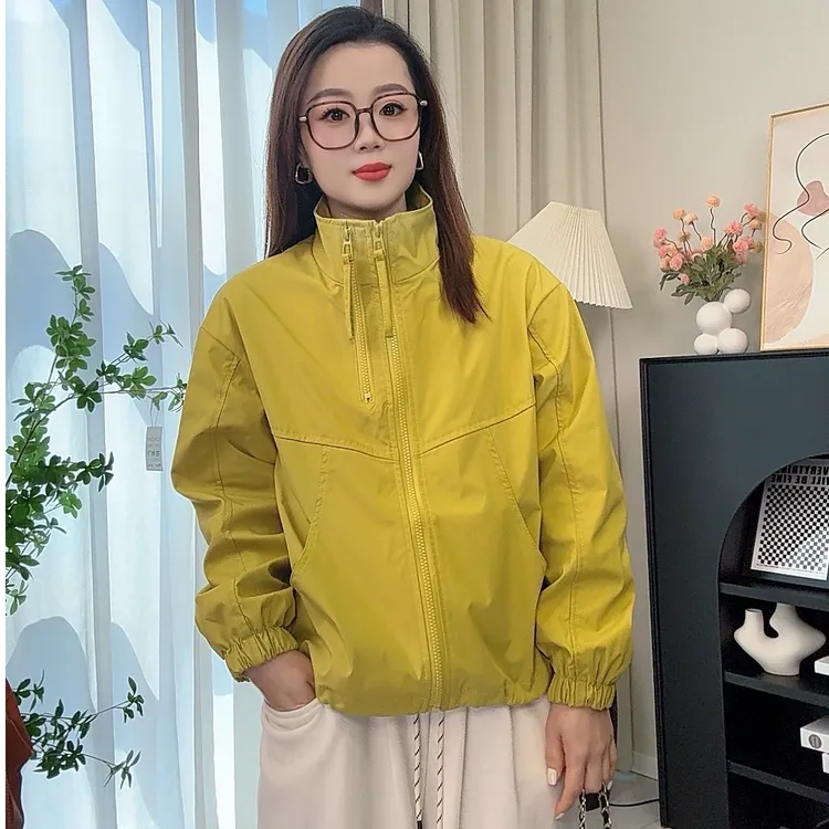2025春秋新款立领短款双拉链冲锋衣宽松休闲小个子百搭夹克上衣女